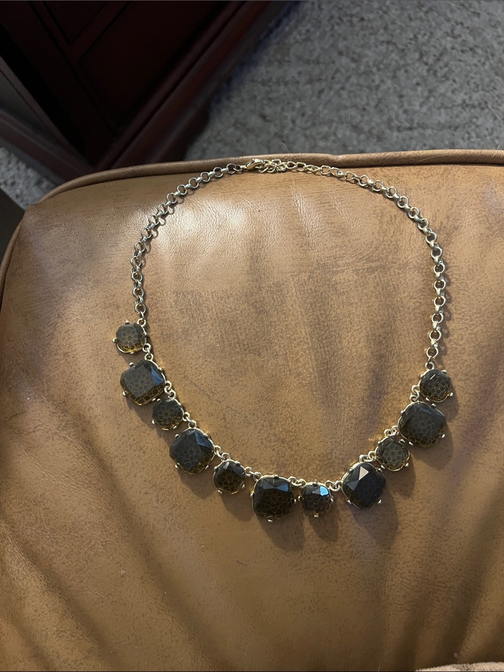 Gold-Tone Necklace with Dark Stone Accents - Women Jewelry